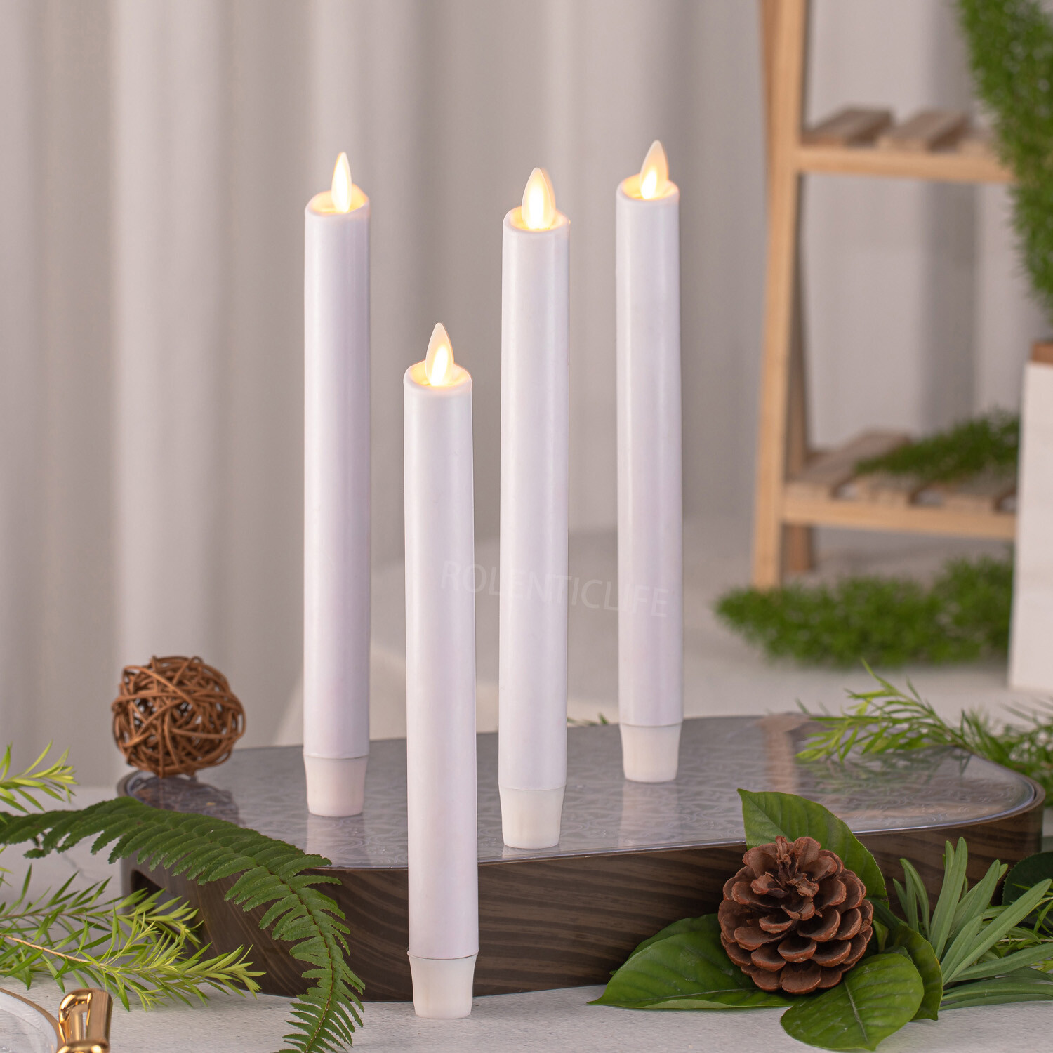 Luminara Flameless Battery Wax LED Taper Candles w/Moving Wick Remote White 9.5“