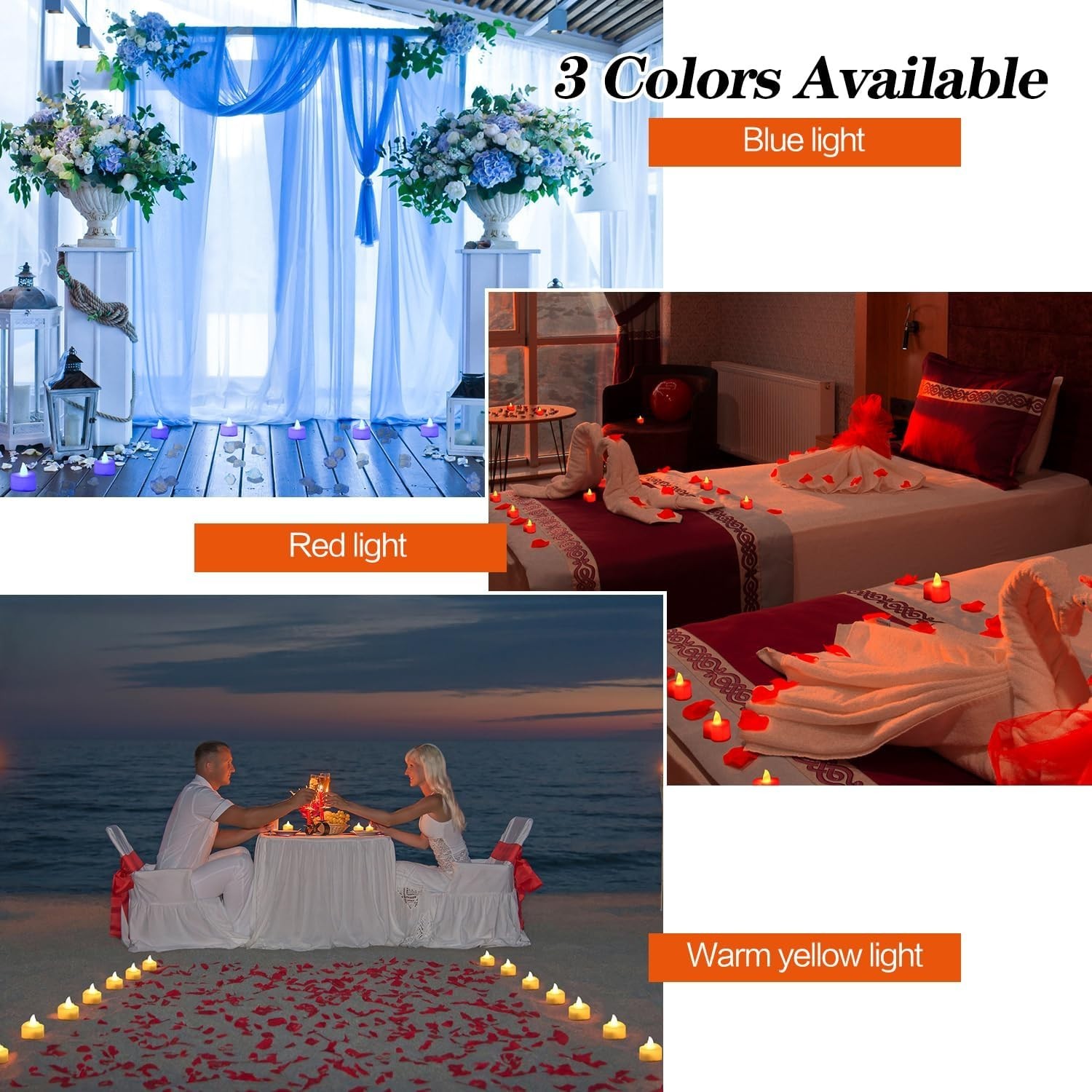 Rose Petals and Candles Set for Romantic Decorations Special Night, 2000 Pcs Red