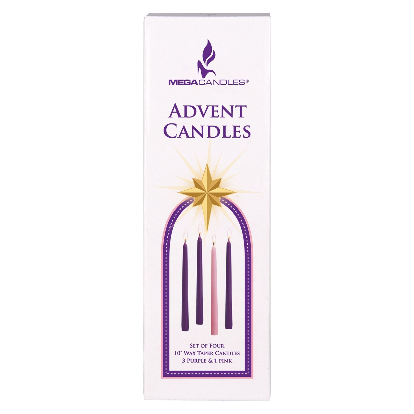 Mega Candles – Unscented 10″ Advent Taper Candle – Assorted, Set of 4