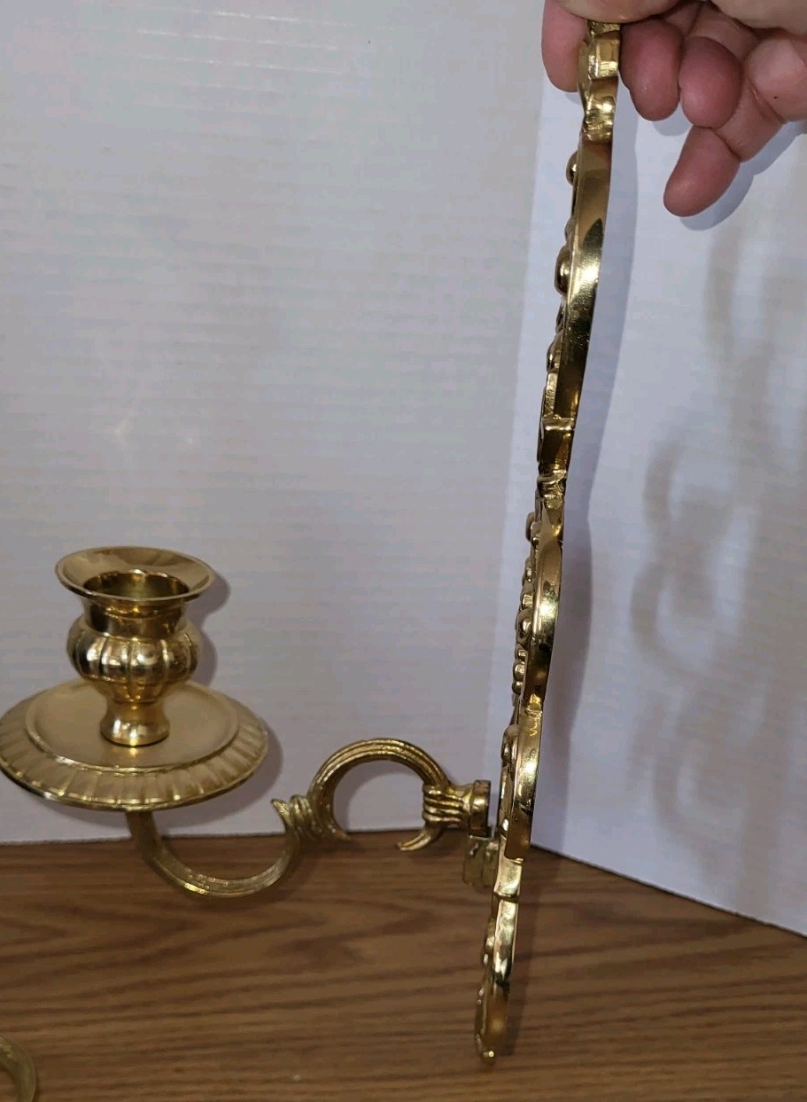 2 Gold Heavy Candle Sconces 12 Inch India