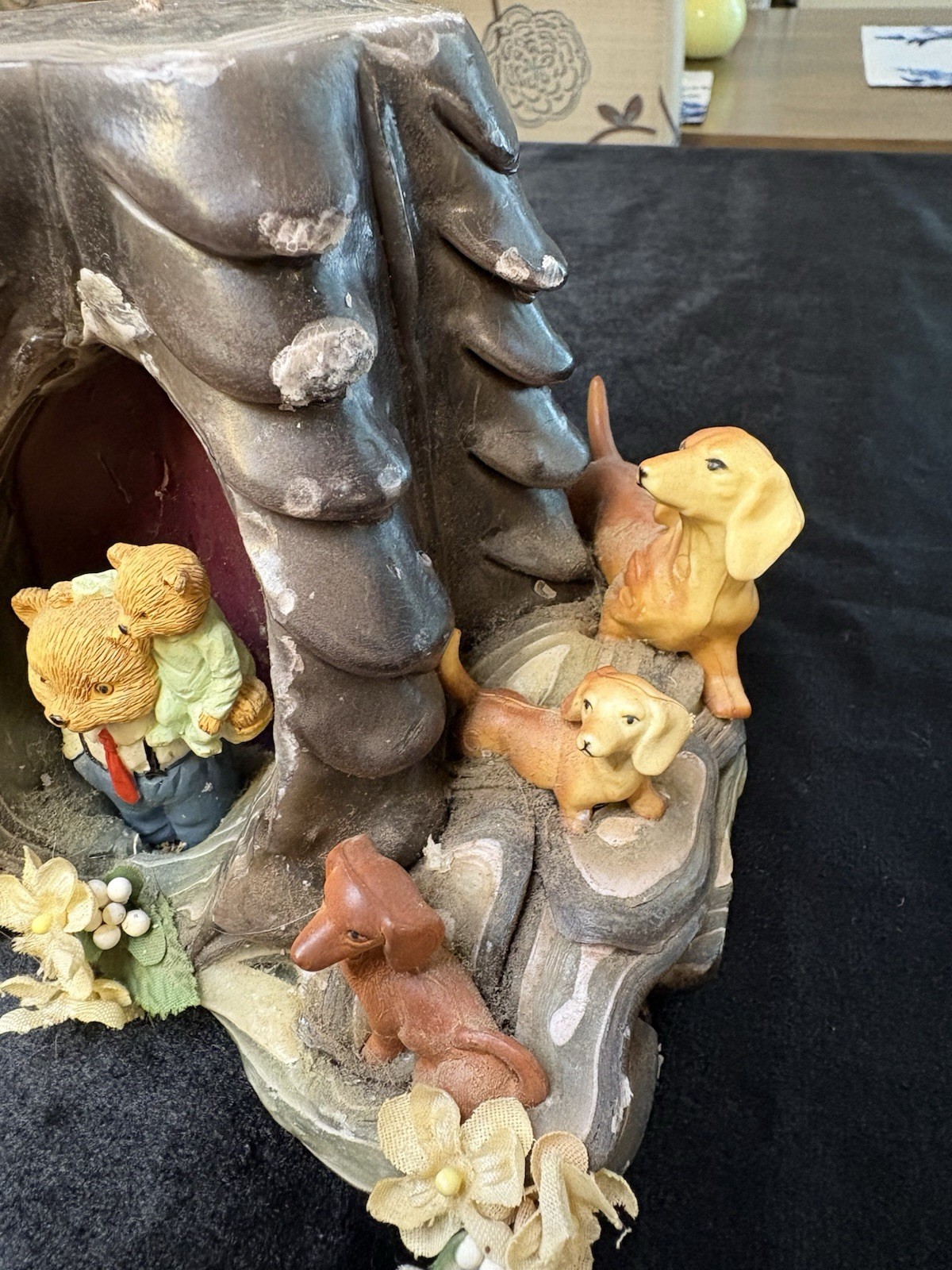 Vintage Tree Stump Wax Art Candle / Whimsical Woodland Animal Figurines