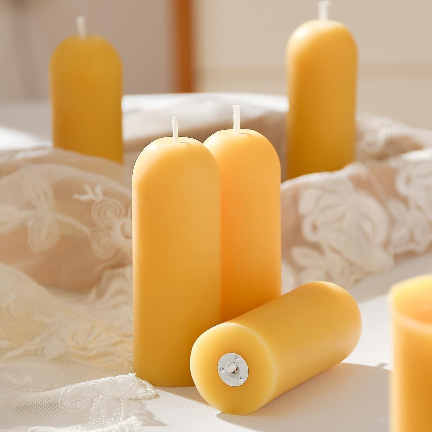 Small Pillar Candles 4-Pack 10-H Long Burning 100% Natural Beeswax WINTER STORM
