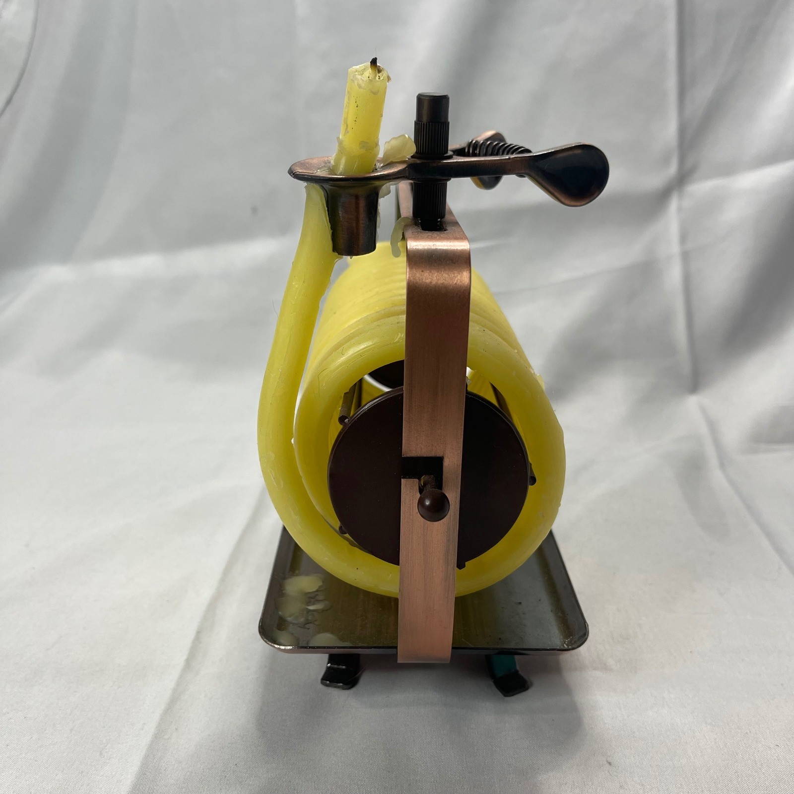 Candle by the Hour Horizontal Beeswax Coil Candle Copper Tone Metal Base Yellow