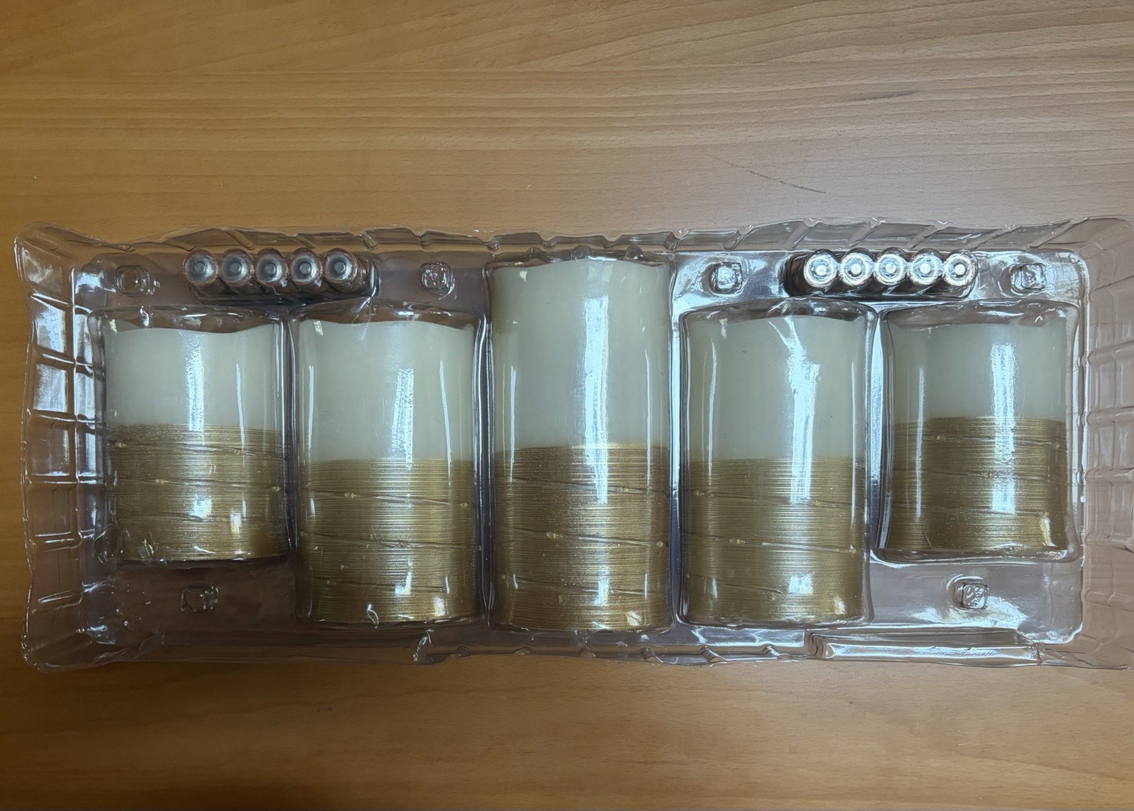 Fusion Flameless LED Candles with Gold Fairy Lights 5Pk Real Wax Battery Power