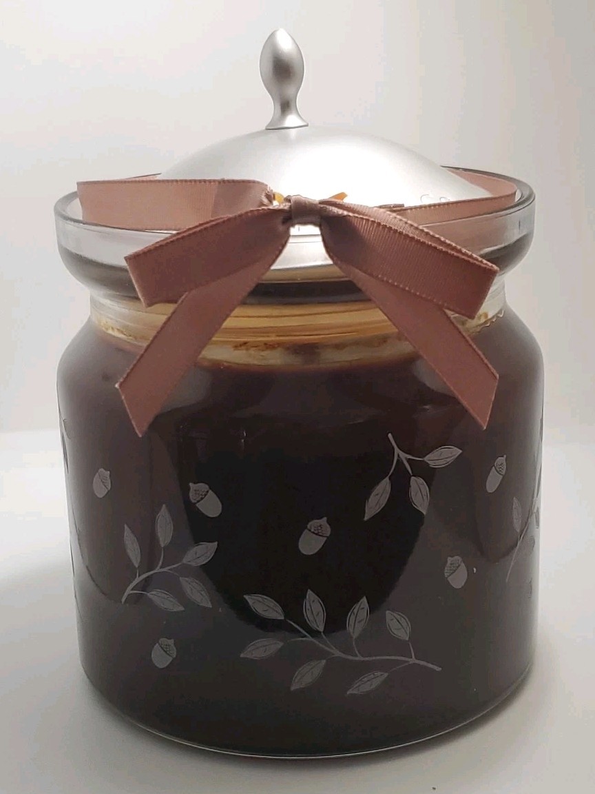 The White Barn Candle Co Glass Jar, Frosted Oak. BRAND NEW With Candle~Vintage
