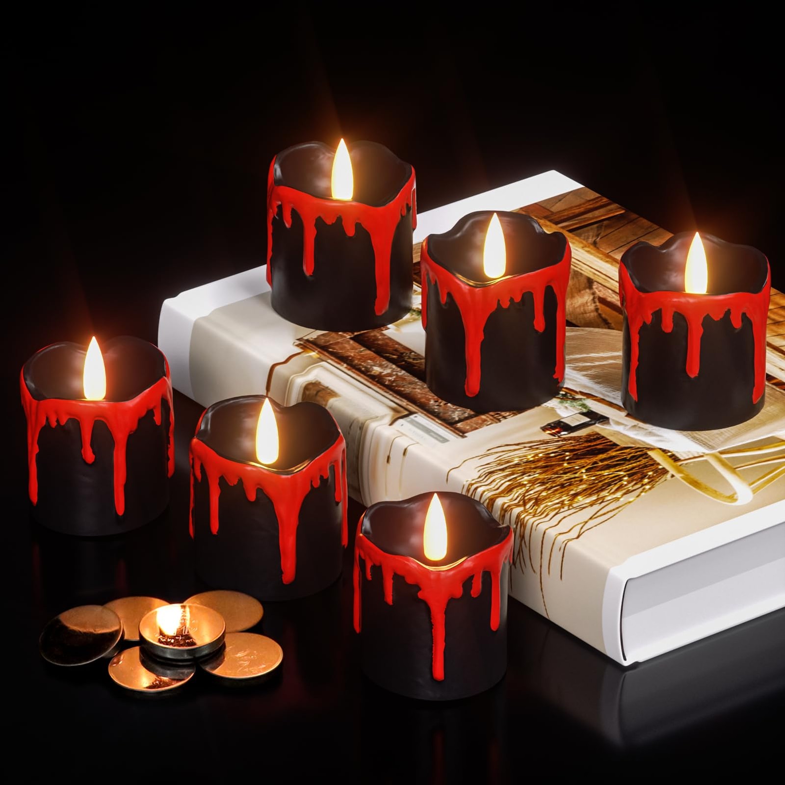 KunSwenn Halloween Black Votive Tea Lights Flameless Candles Battery Operated