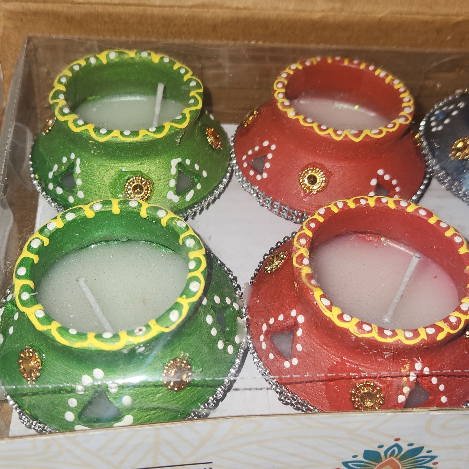 4Our Faith Clay Diyas Hand Painted Set Of 6 Candles India