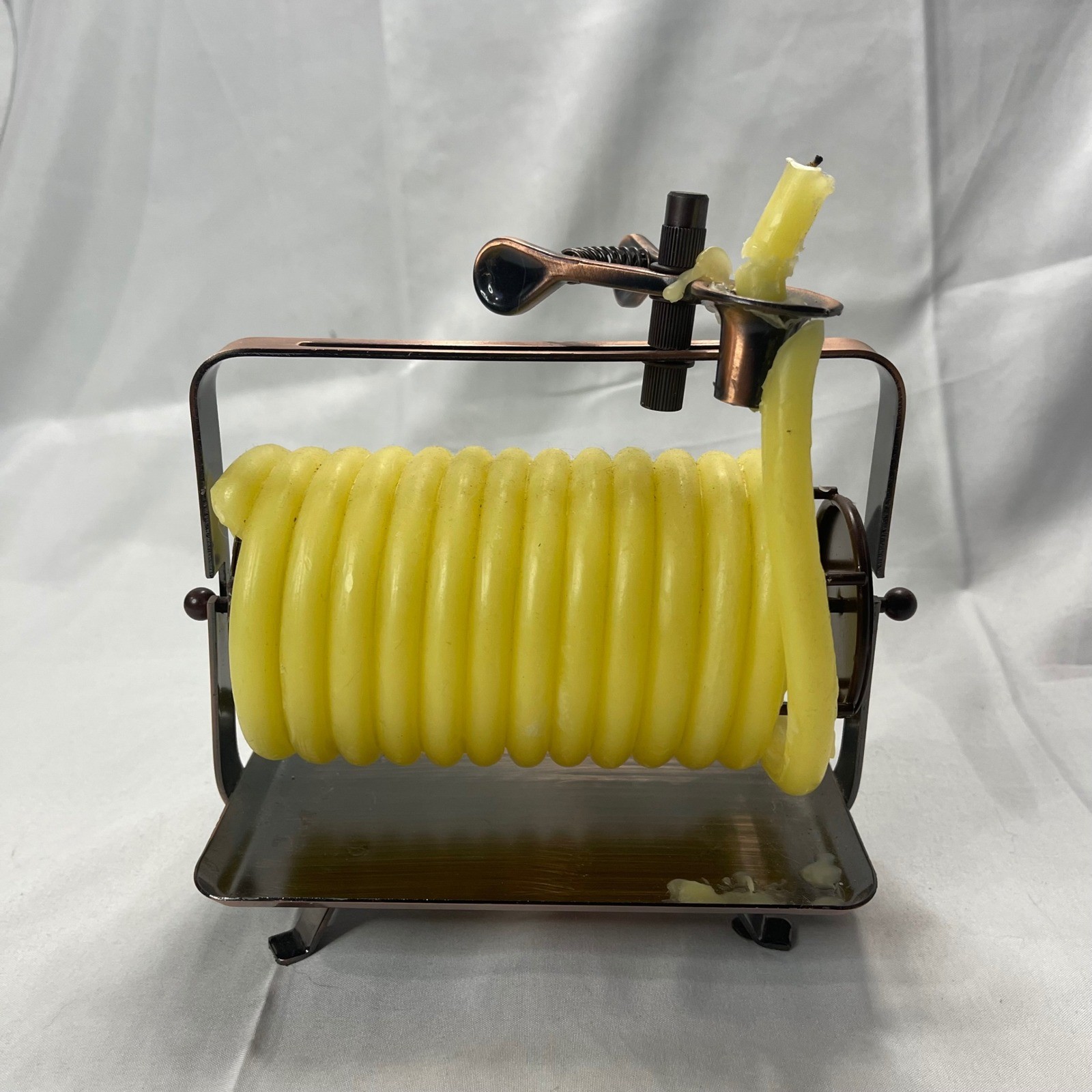 Candle by the Hour Horizontal Beeswax Coil Candle Copper Tone Metal Base Yellow