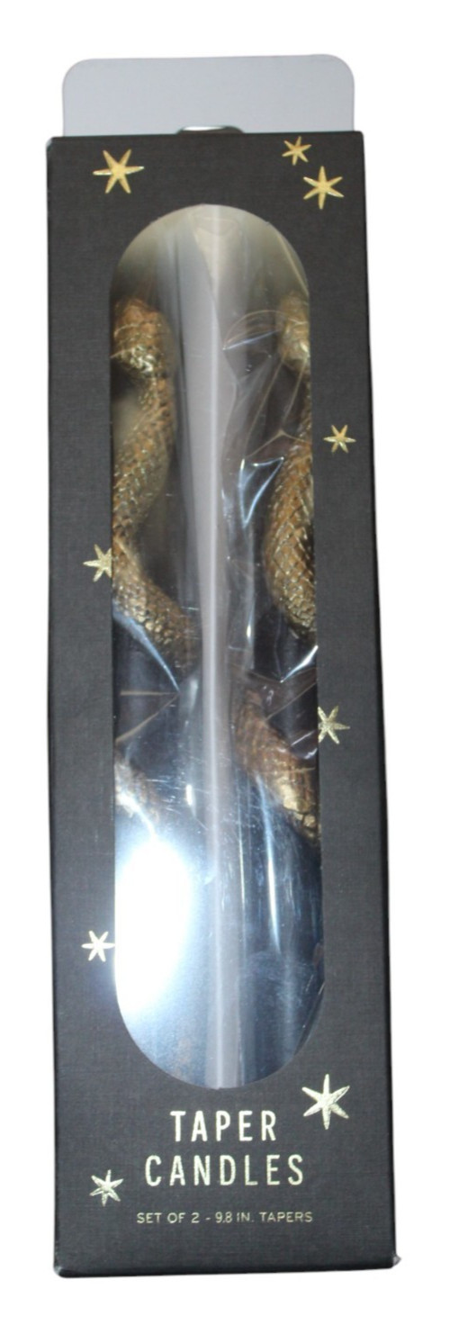 Anthropologie Halloween Snake Taper Candles Set Of 2 Black & Gold 9.8″ NIB