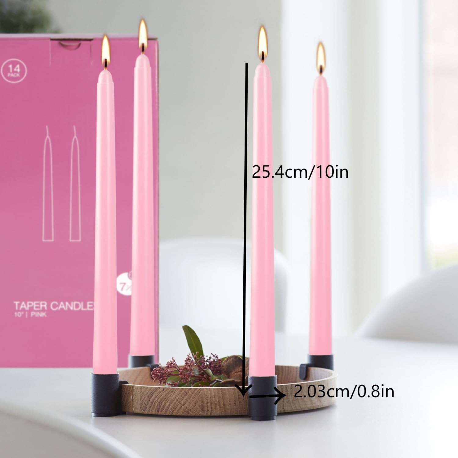 14 PCS Pink Taper Candles 10 Inch Unscented Dripless Long Burning Wedding