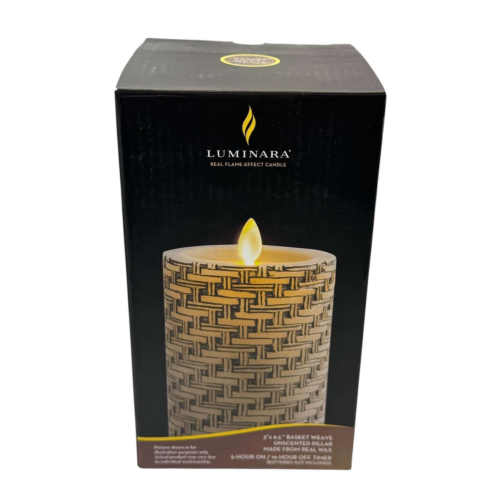 Luminara Basket Weave Indoor Flameless LED Candle for Decor – 3.5″ x 6.5″ 994085