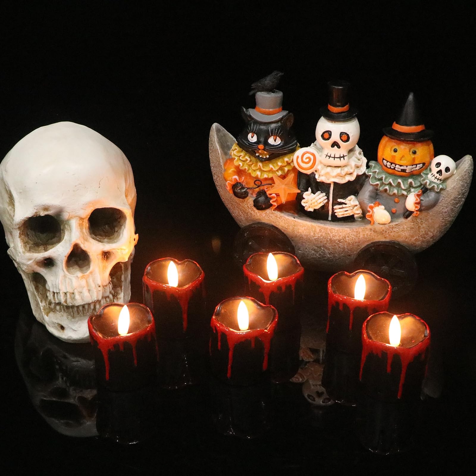 KunSwenn Halloween Black Votive Tea Lights Flameless Candles Battery Operated