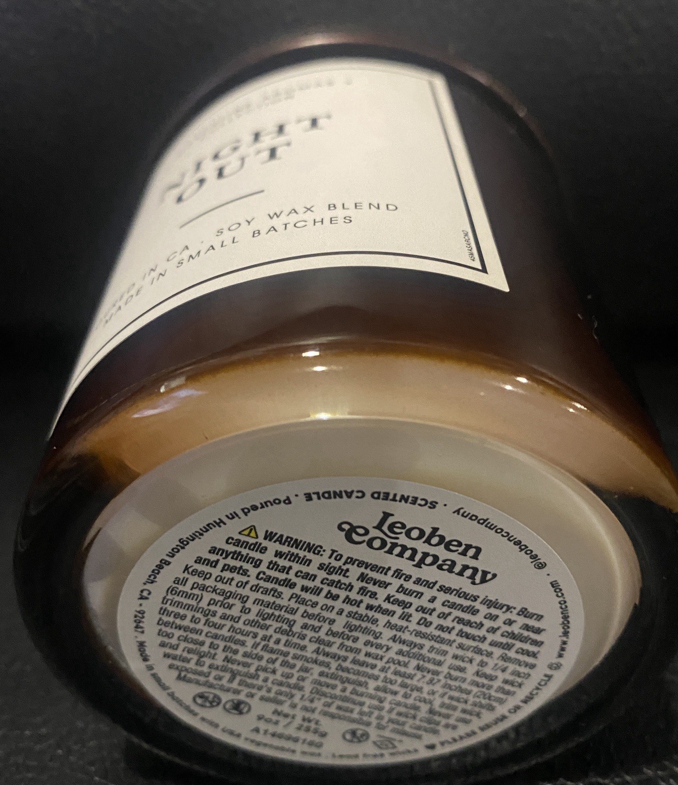 LEOBEN CO Night Out Candle 9oz Rare Discontinued Saffron & Amberwood BR540 Scent