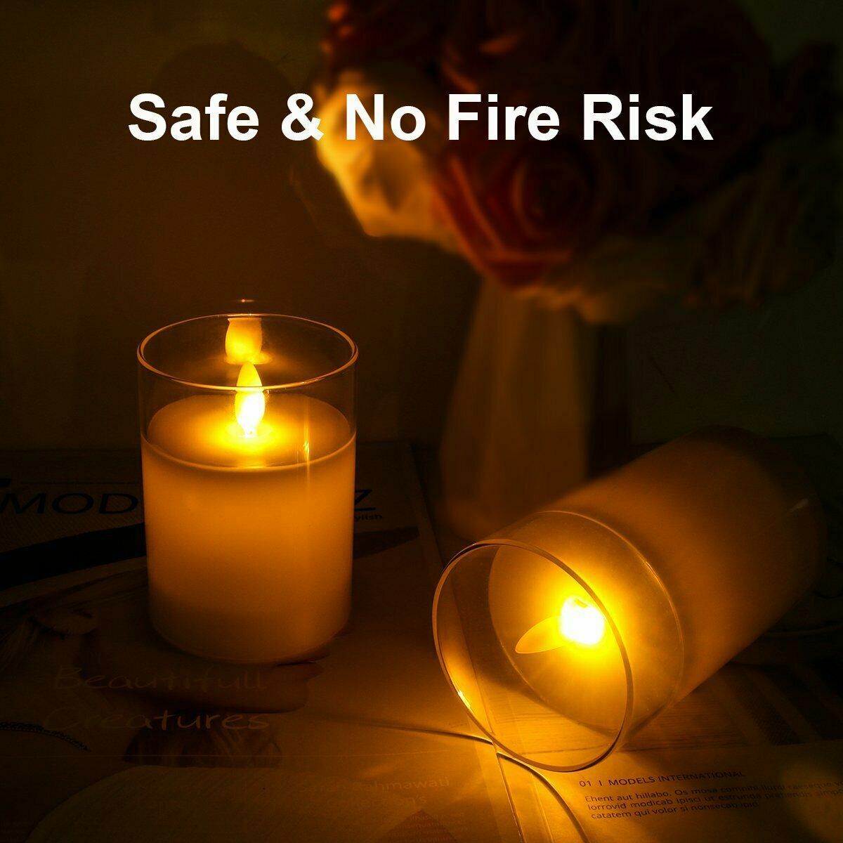 3Pcs Multi-Color Flameless LED Glass Candles Battery Remote Valentines Day Decor