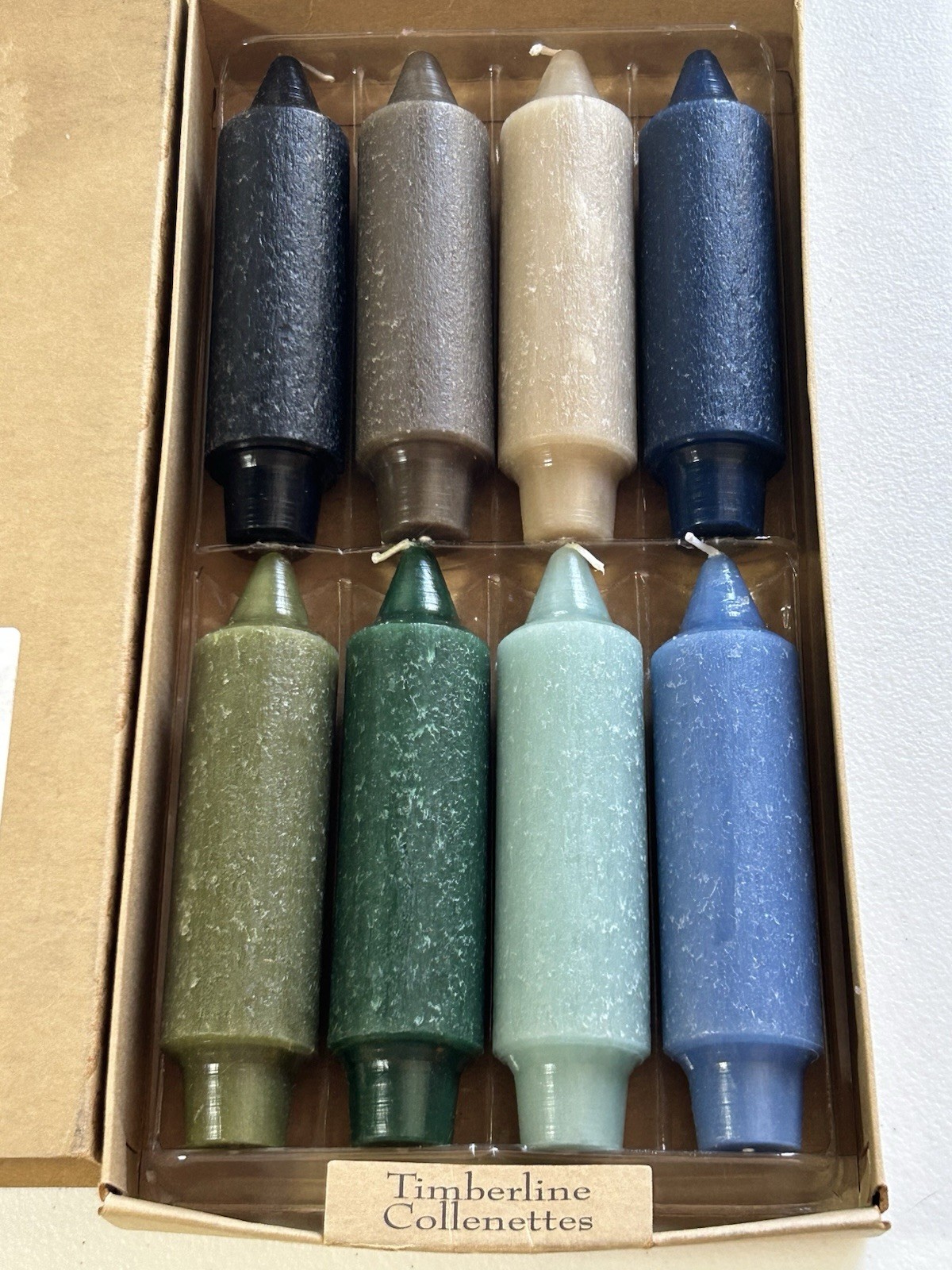 Root Unscented Timberline 5″ Collenette Candles – Box of 8 Multi Color Earthy