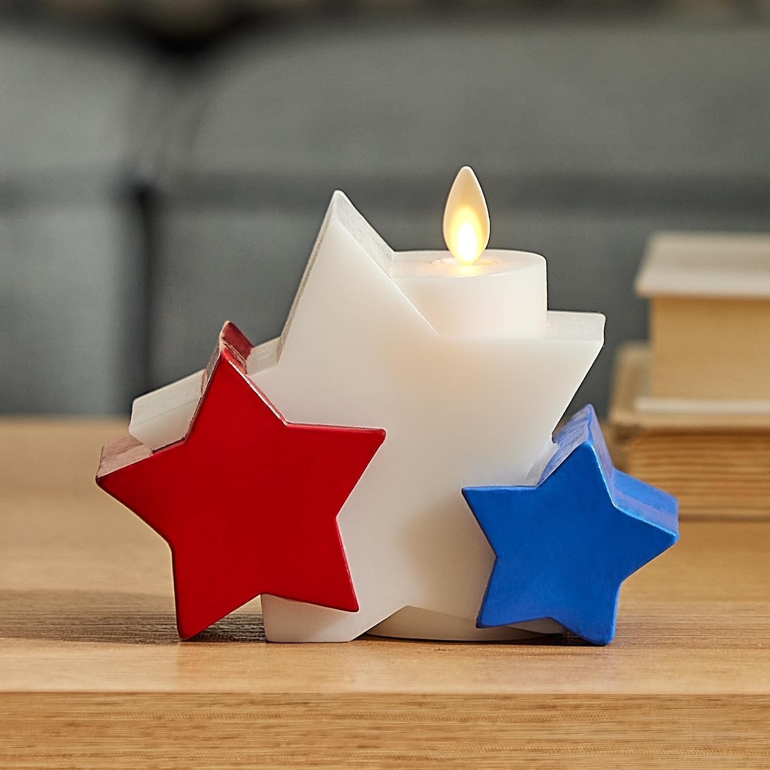 Cordless Bright White Liberty Stars Candle – Elegant LED Nightlight for Safety