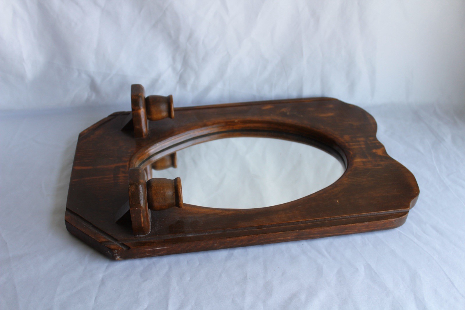 Vintage LJ Haby Wood Wall Sconces Mirror Candle Holders Farmhouse 17.5”x11.25”