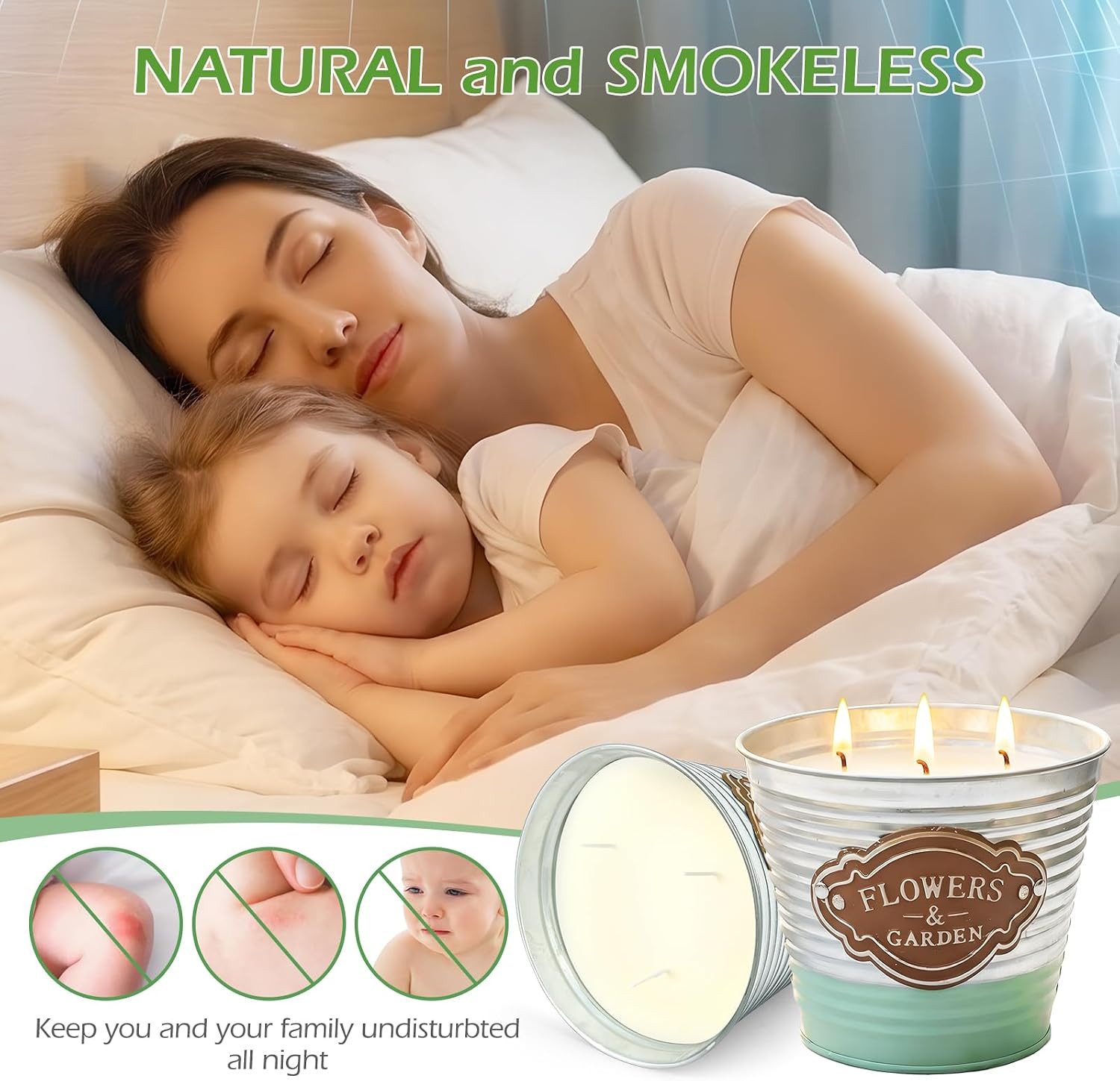 Citronella Candles Outdoor,3-Wick Large Citronella Candles,2 Pack | Natural Soy