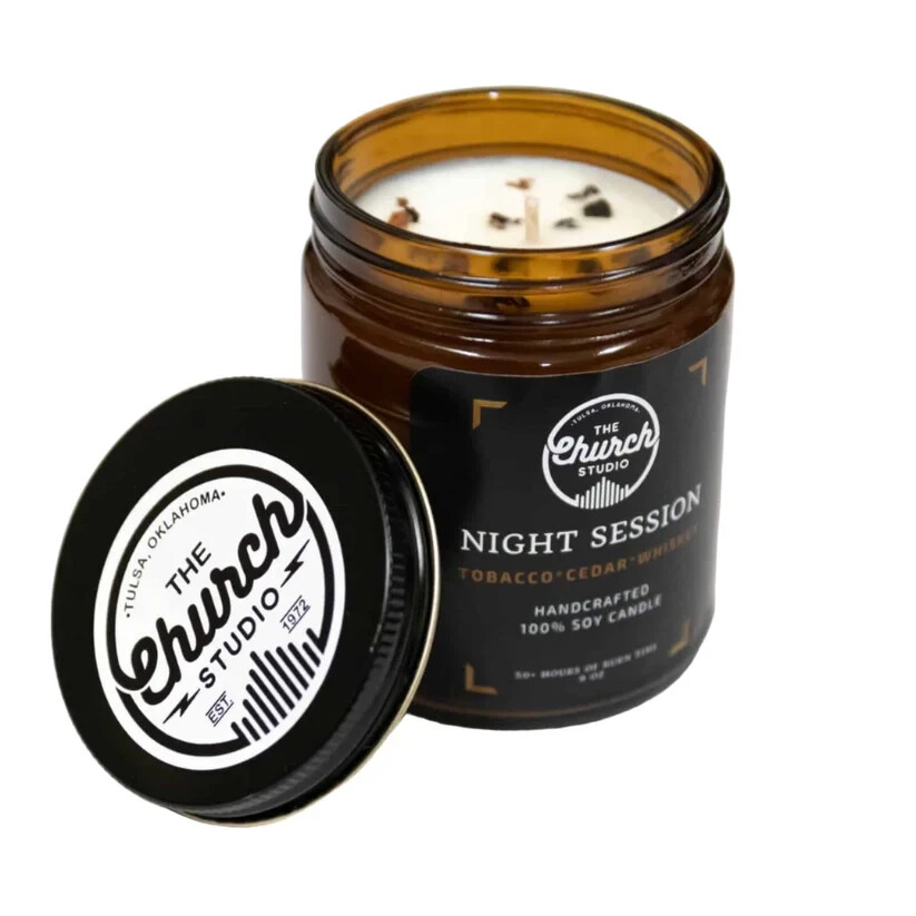 Soy Candle Tobacco Cedar Whiskey The Church Studio Tulsa OK Night Sessions NEW