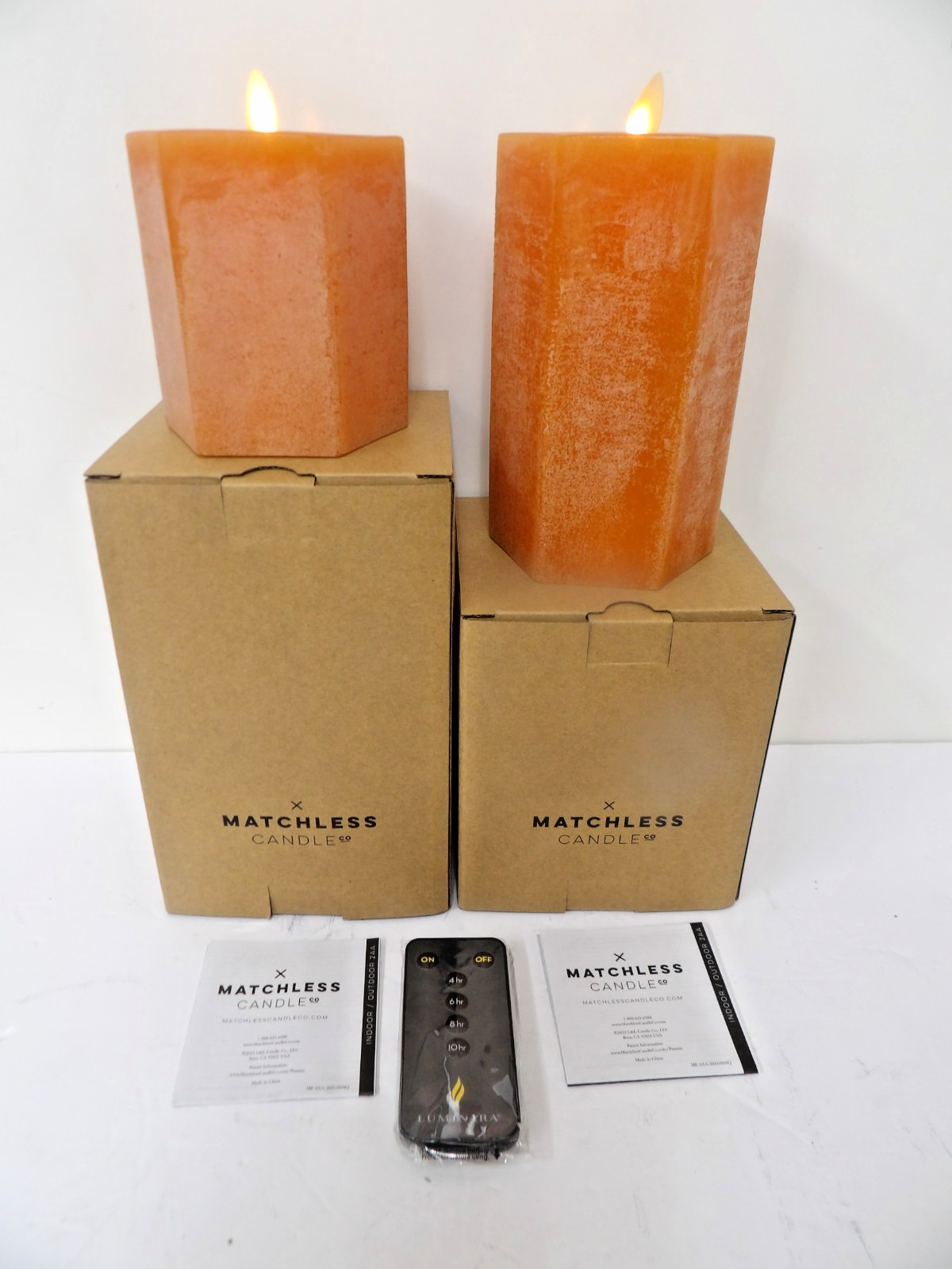 Luminara Matchless Rust Orange Hexagon Pillar Candle Set with Remote