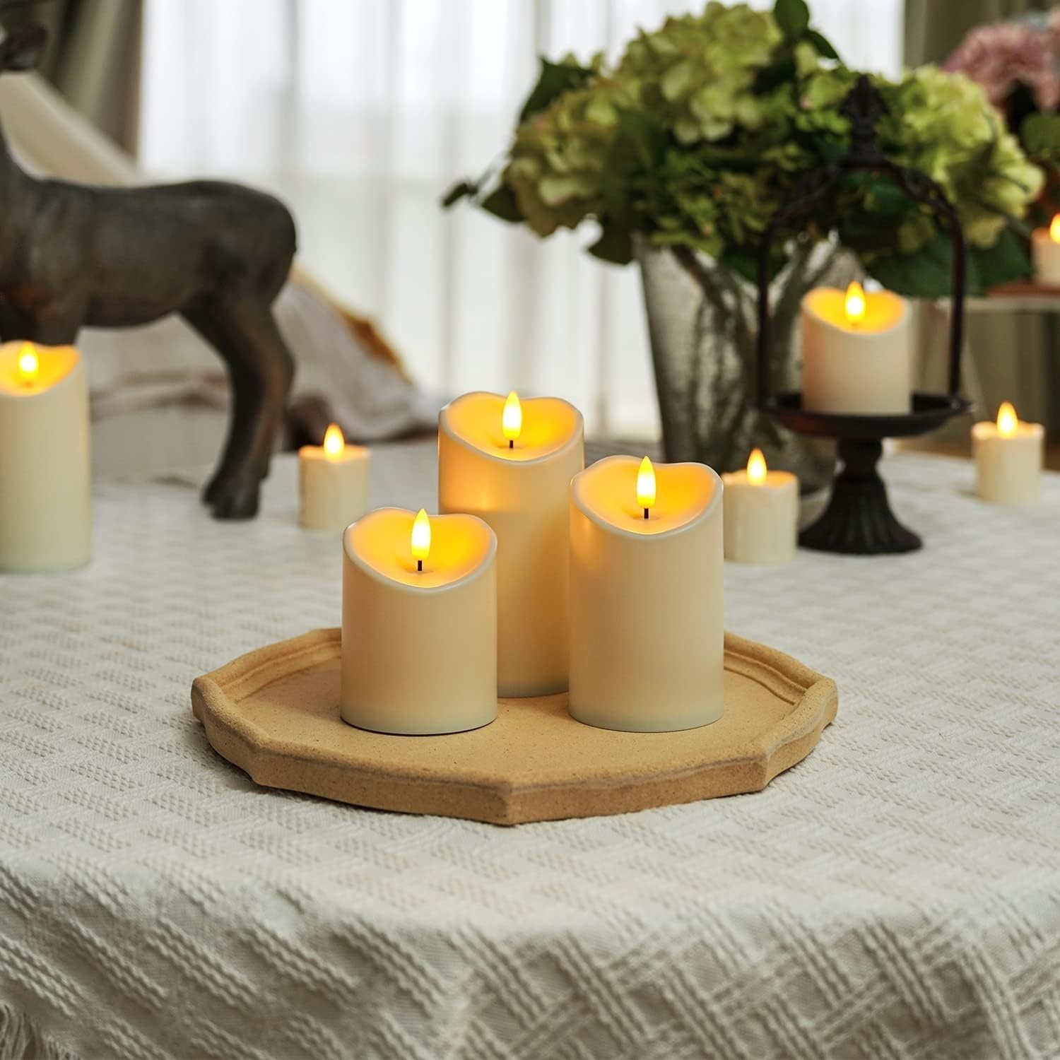 Outdoor Waterproof Flameless Candles Set of 3 with Remote Control – Dark Ivory