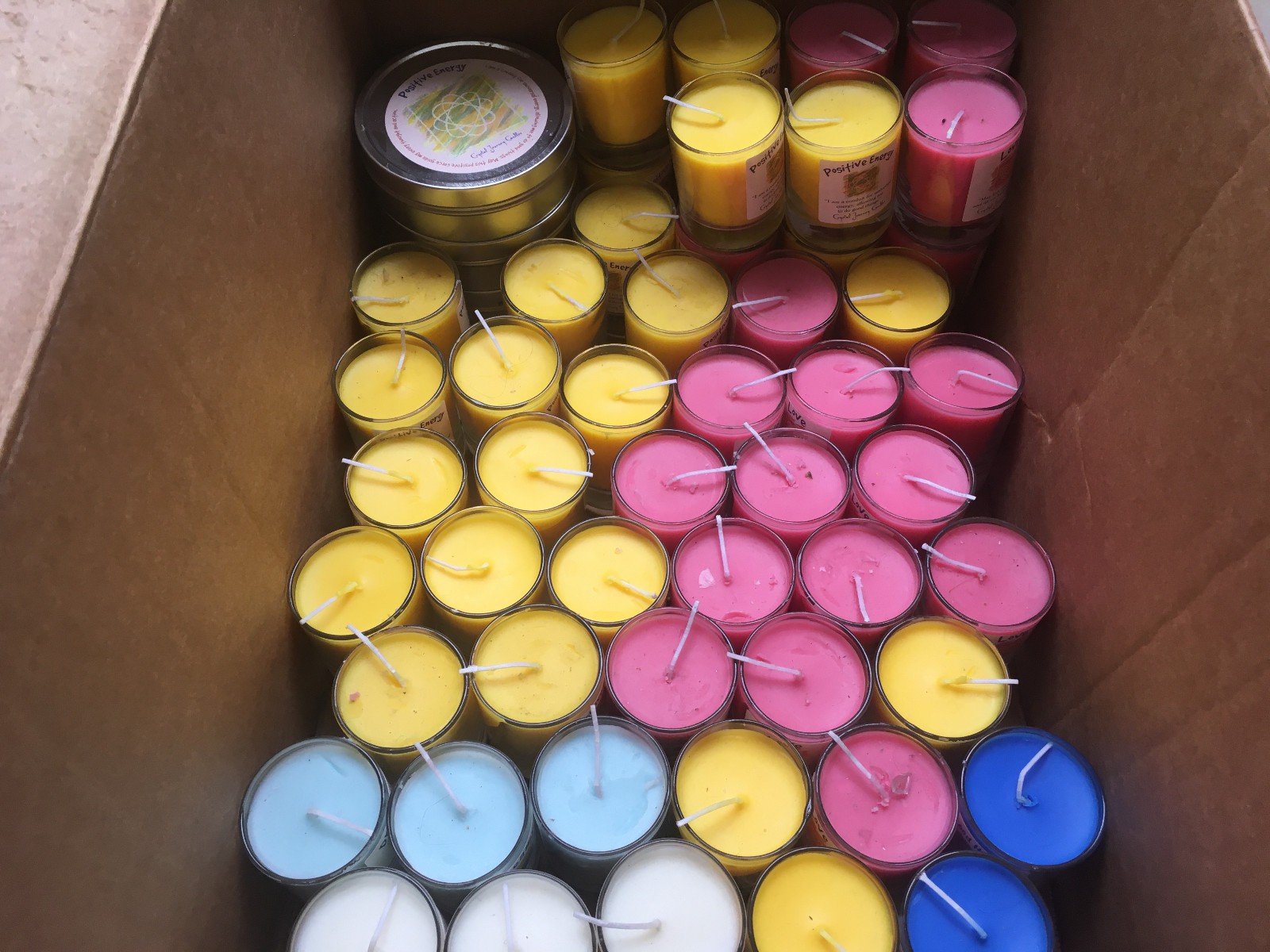 6 x CANDLES Lot Set Natural Crystal Journey NEW Pillar 4 x3″x 6″ + 2 Votives