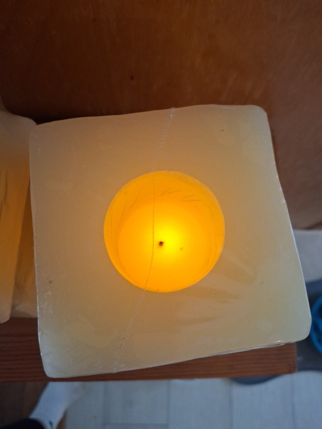 2 Flameless Candles New Yellow/Butter 6″x4″ Vanilla Scented Modern Abstract