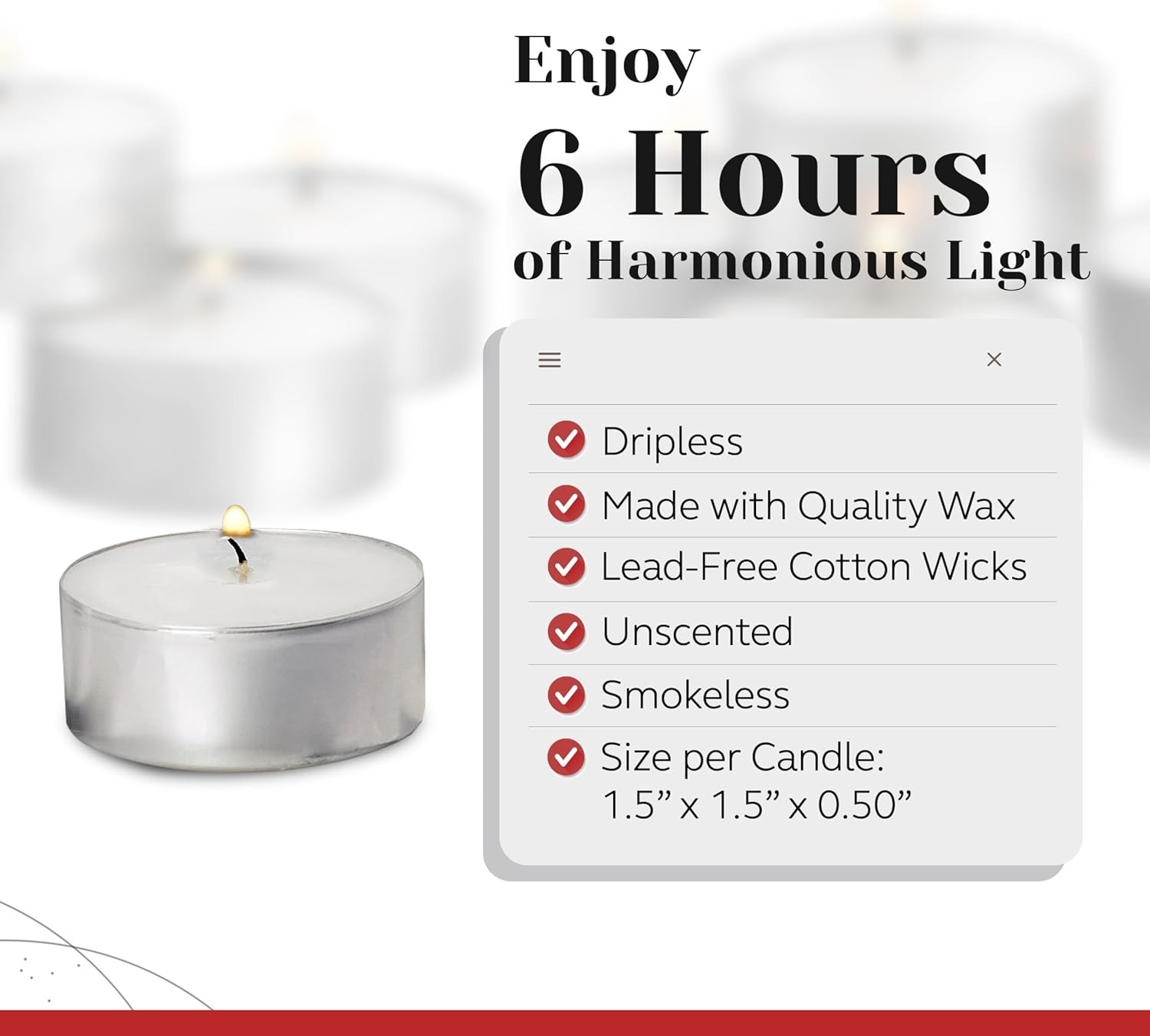 100 Pack Tealight Candles in Metal Cups – Clean White Unscented with 6 Hour L…