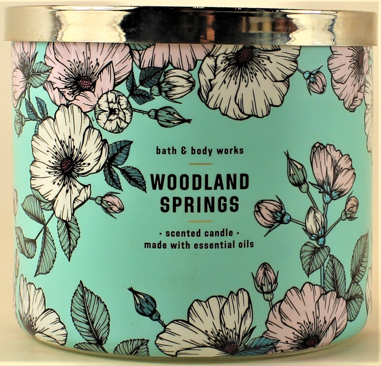 Bath & Body Works White Barn WOODLAND SPRINGS 3 Wick 14.5 Oz Scented Candle