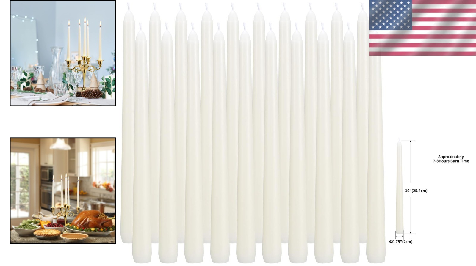 20 Ivory Taper Candles 10 Inch Unscented Dripless Long Burning for Weddings