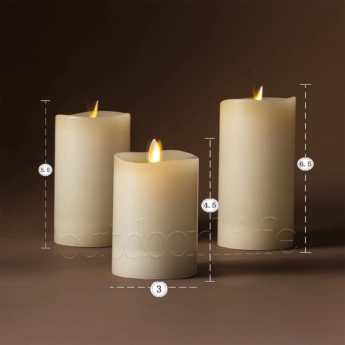Luminara Flameless Pillar Wax Candles with Moving Wick Remote Timer Ivory 3in