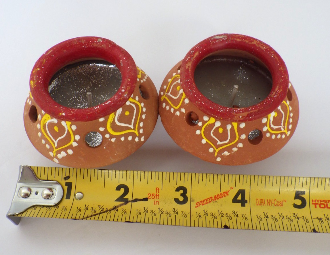 Terra Cotta Clay Diya Candles Hand Painted Set Of 2 India