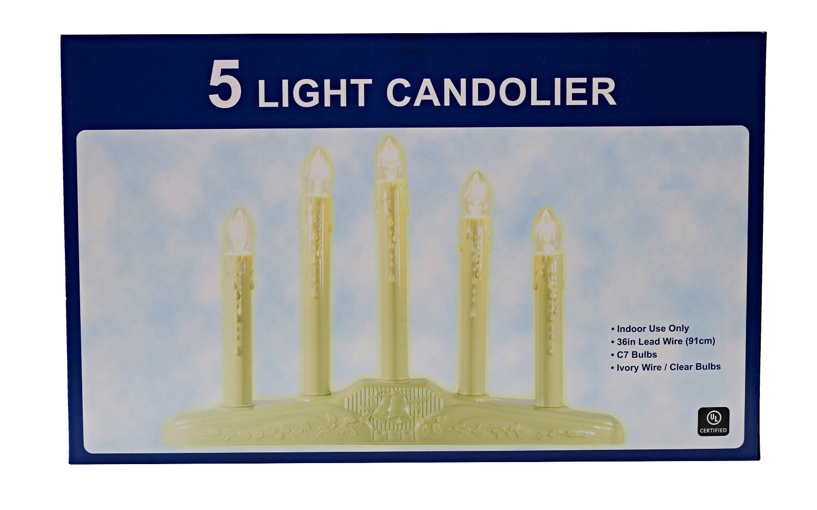 5 Light Electric Candolier Indoor Christmas Candle Lamp Ivory Plastic with Bulbs