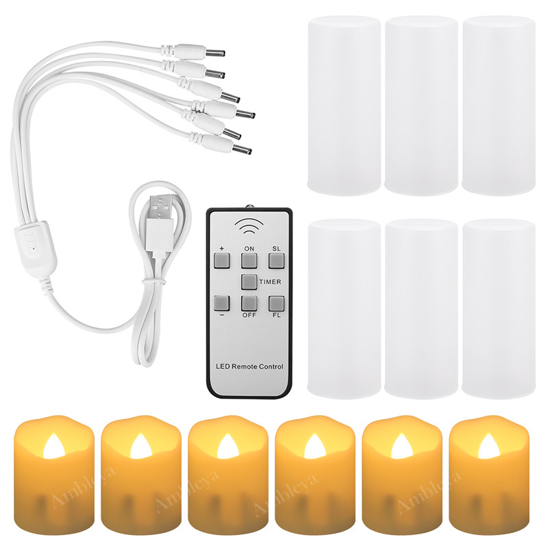6× Rechargeable Flicker Flameless LED Tea Lights LED Candle Timer Remote Control