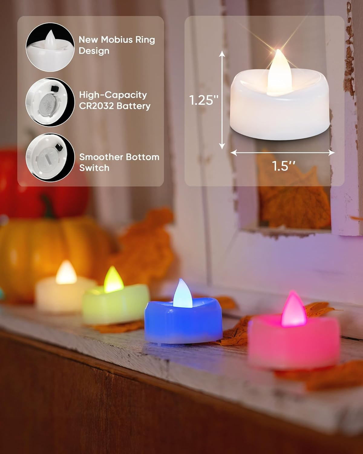 LED Candles, 24-Pack Color Changing Tea Lights Candles Battery Operated Bulk, Lo