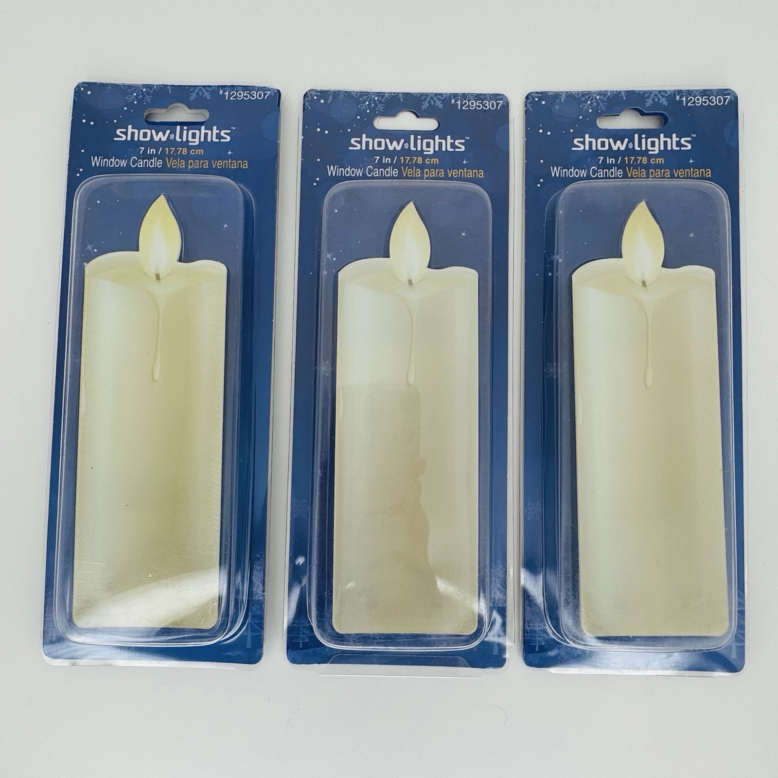 Show Lights Flat Whte Window Candle 7″ Battery Powered Stick On Candles Lot of 3