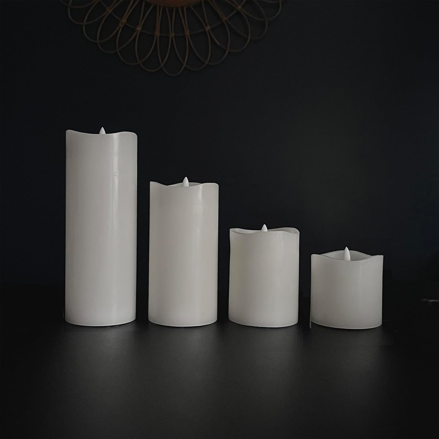 3 Pack White Real Wax Assorted Size Flameless LED Pillar Candles with Remote and