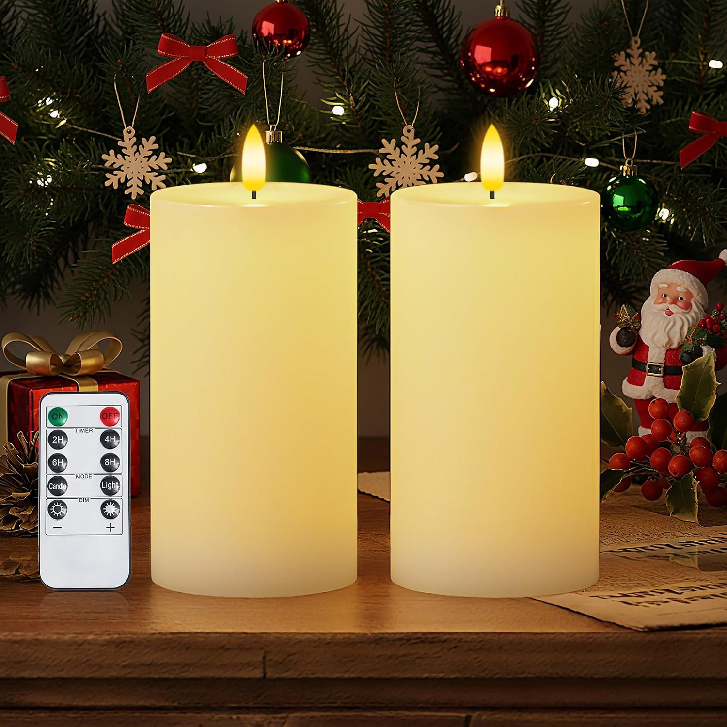 3x6in Flameless LED Pillar Candles White Real Wax Remote Timer Set of 2 – US
