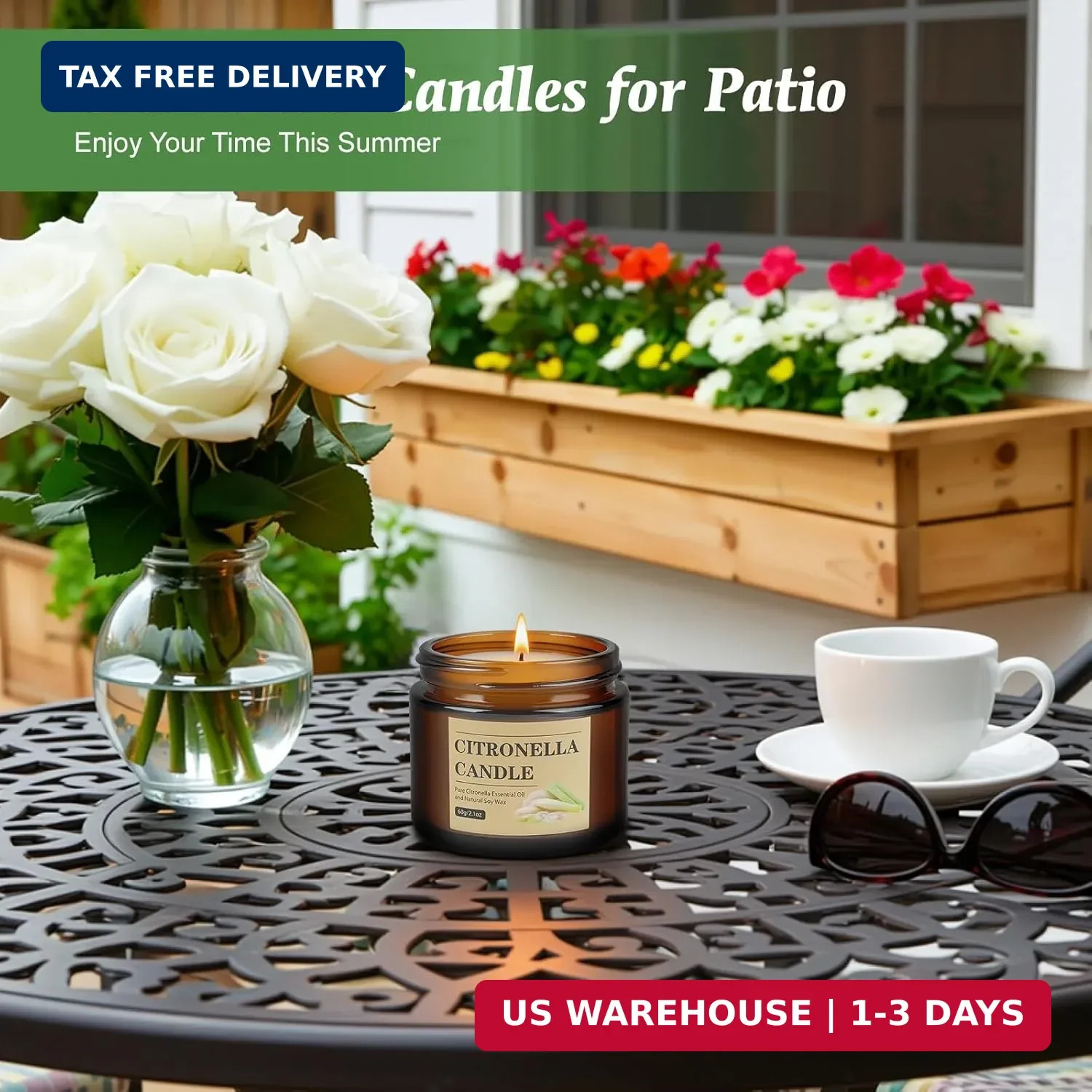 8 Pack Citronella Candles Outdoor Soy Wax Glass Jar 120Hr Burn Time