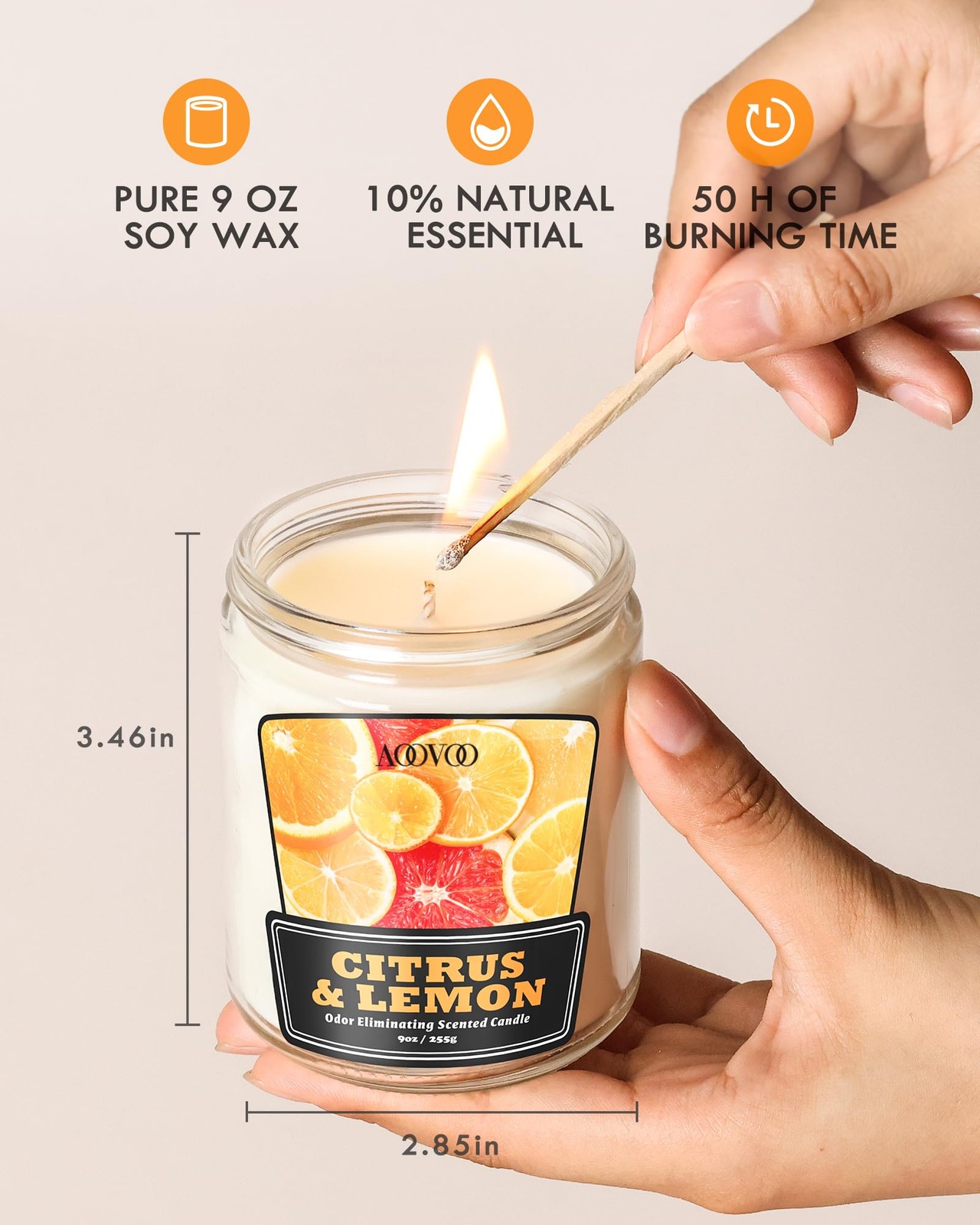 AOOVOO 4 Pack Citrus Lemon Odor Eliminating Candle Set – 36 oz Non Toxic | El…