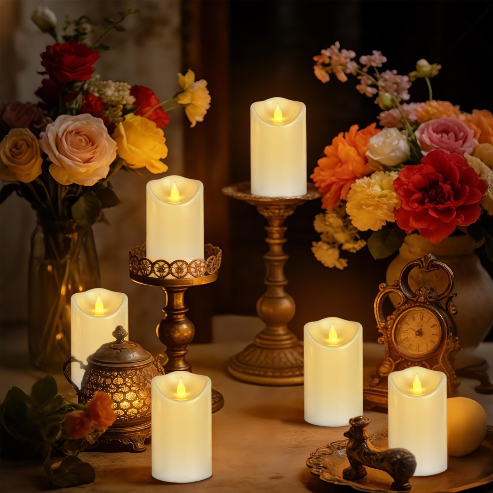 Pure White Flameless Candles, Patented 3D Dual-LED, Set of 2 Slanted Plastic …
