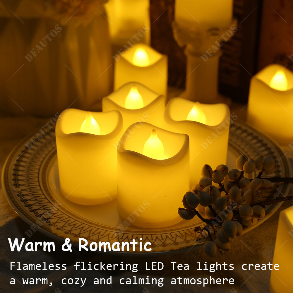 24/48 Pack Flameless Flickering LED Tea Lights Votive Candles Halloween Decor