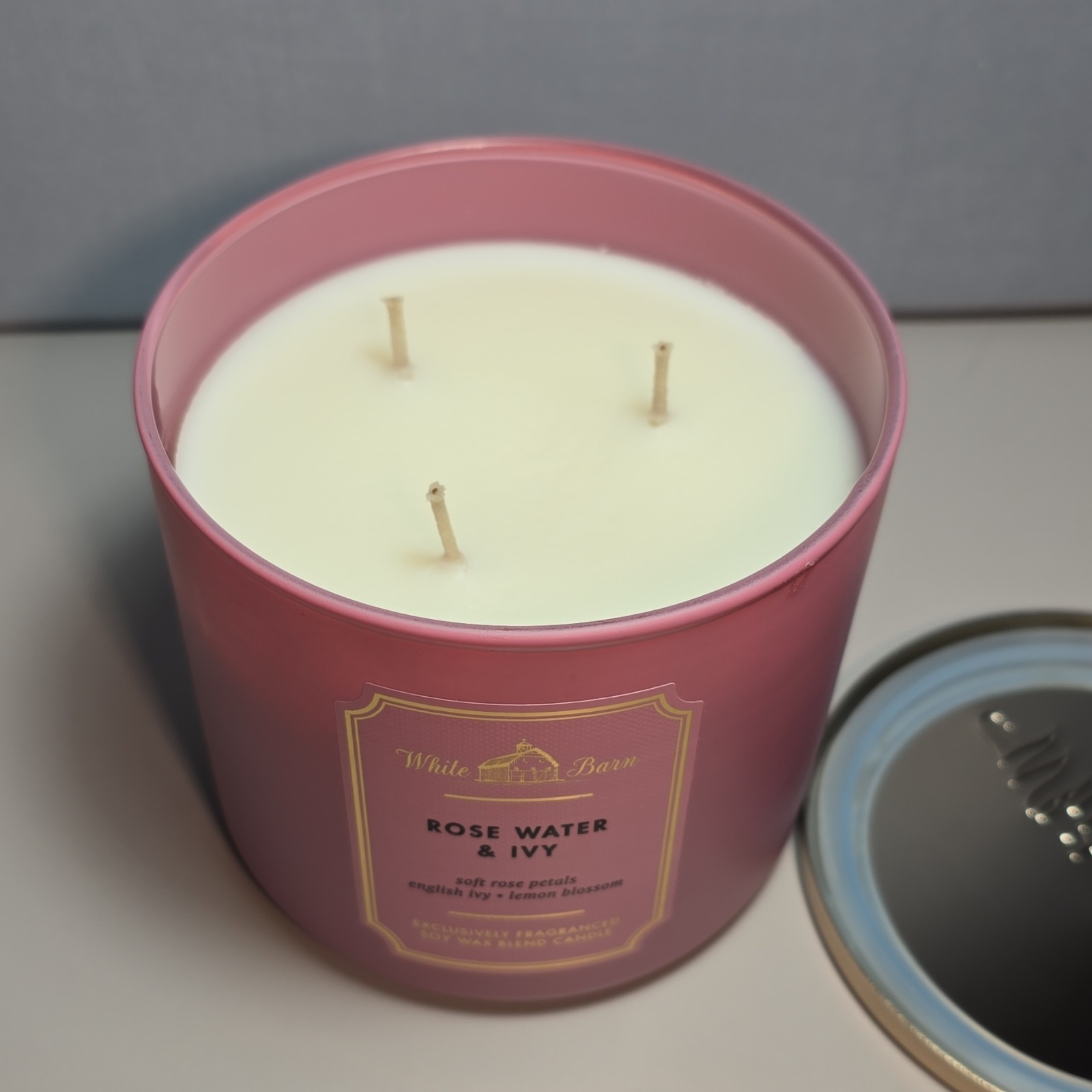 White Barn Rose Water & Ivy Scented 3-Wick Jar Candle 14.5 oz Pink