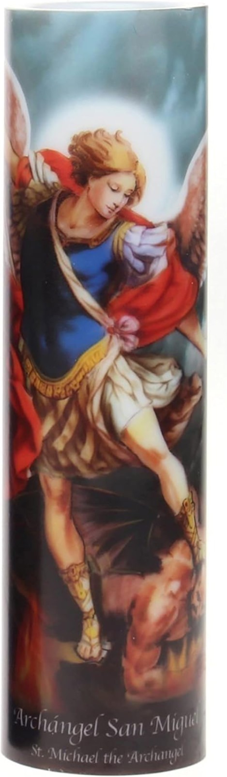 Safe Cordless St. Michael Devotional Candle with 7-Day Timer – Perfect for Home