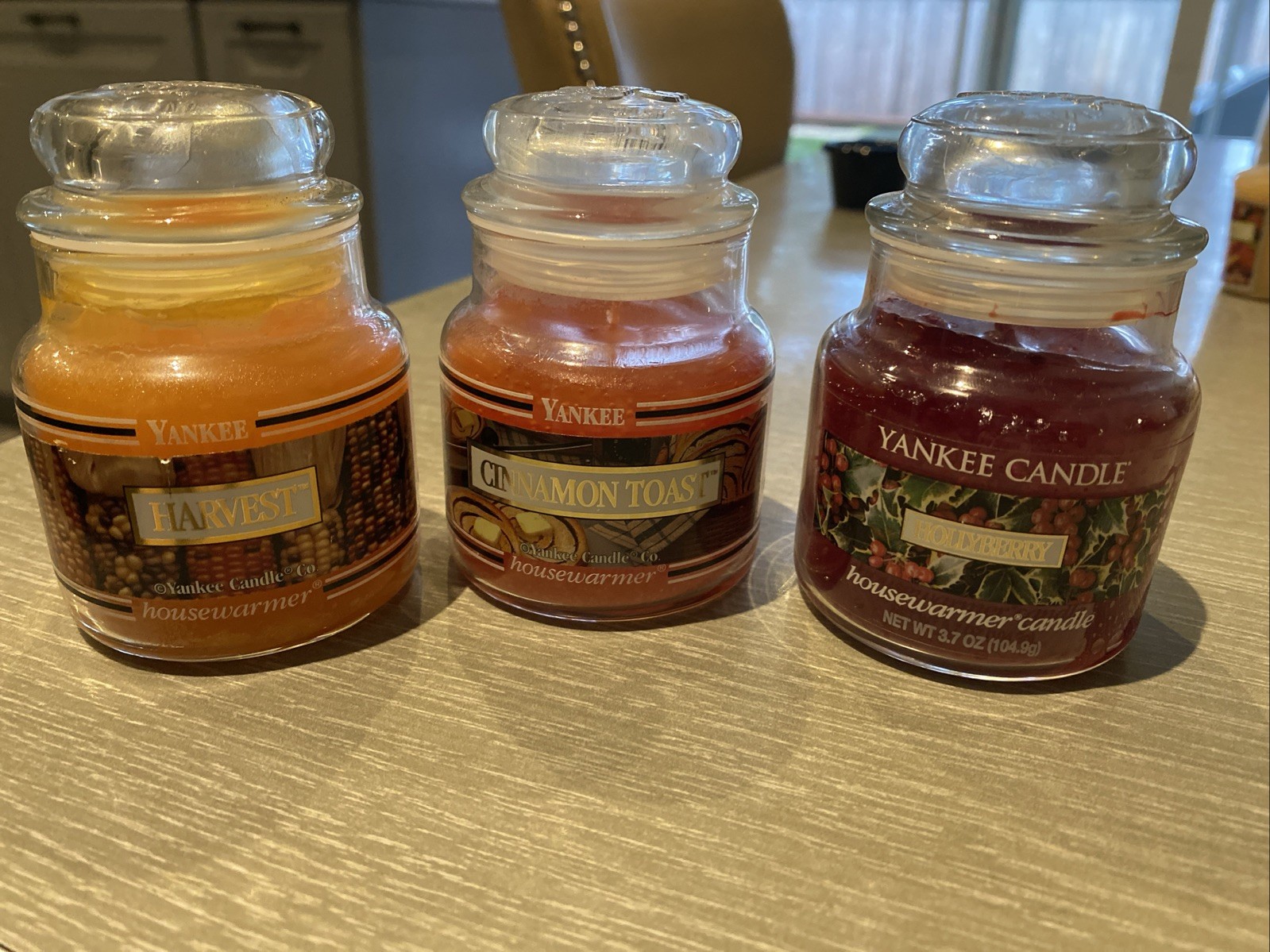 LOT 3 YANKEE CANDLE Harvest Cinnamon Toast Hollyberry 3.7 Oz Jars