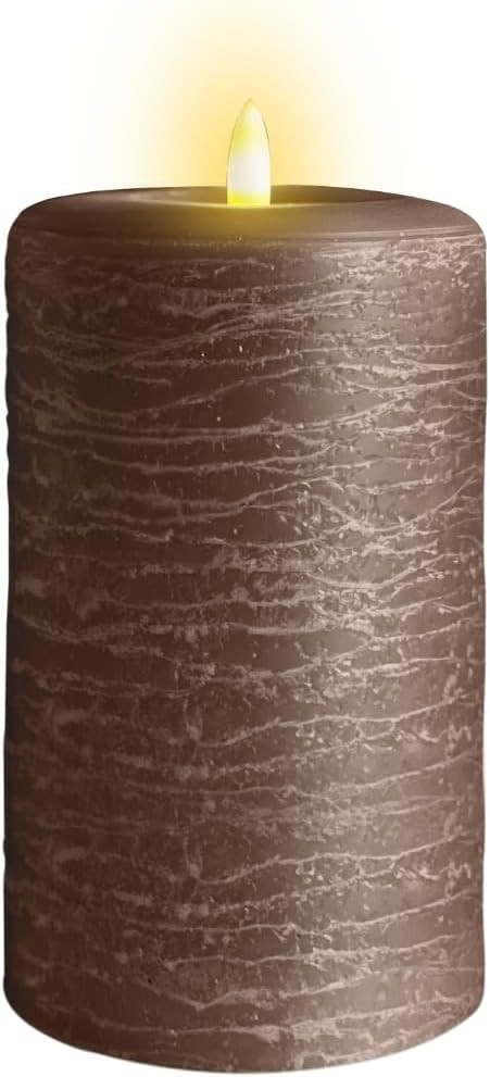 Natural Glow Candles, Battery Operated Flameless LED Pillar Candle, Cocoa Brown,