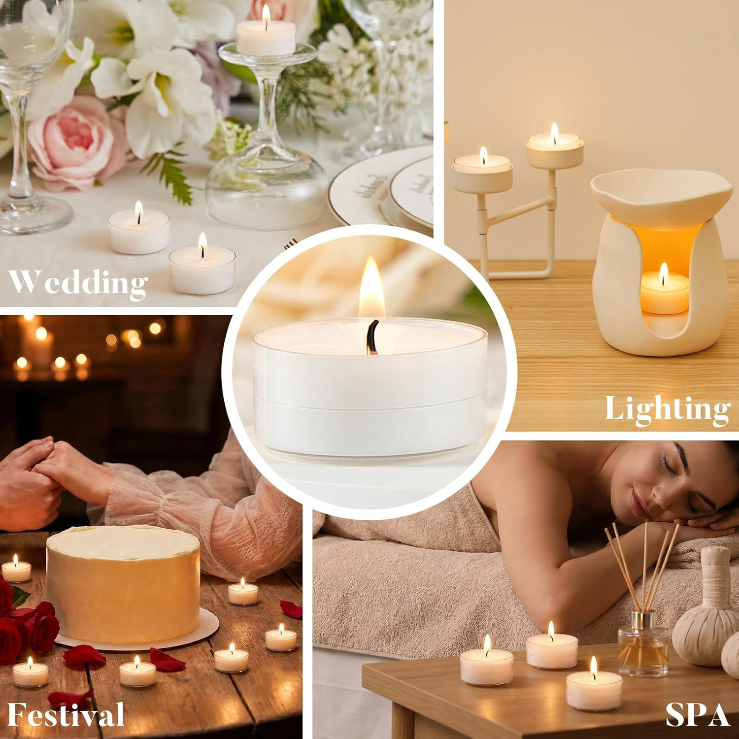 Unscented Palm Tea Lights Candles, 16 Pack | 4-Hour White Candles in Acrylic Cup