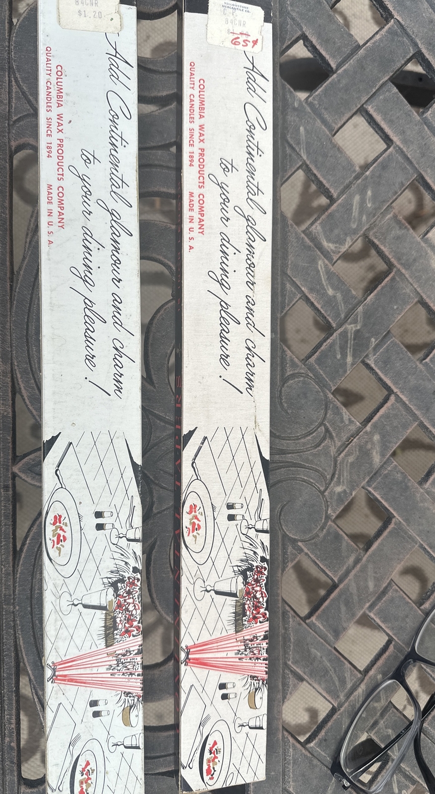 Set Of 2 – 12 Vntg hand dipped Tiny Taper candles 15 1/2in originalbox New/Old