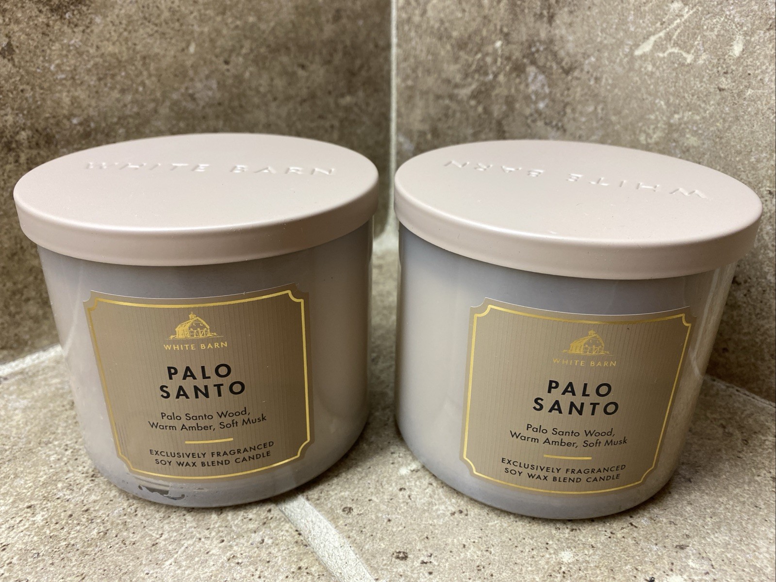 2 White Barn PALO SANTO Soy Candles 14.5oz Bath & Body Works Wood, Amber, Musk