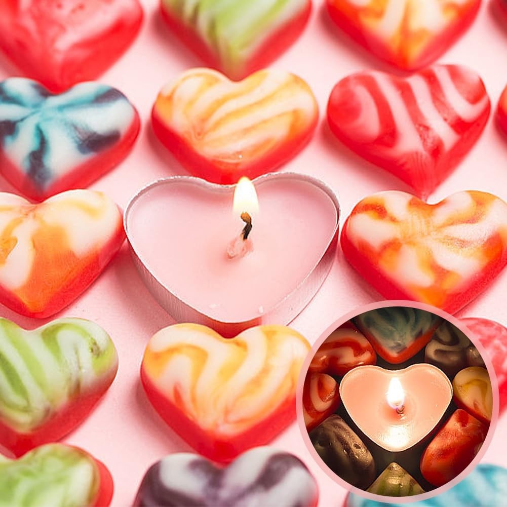 50PCS Pink Heart Shaped Unscented Tea Light Candles 1.5-2 Hour Wedding Decor